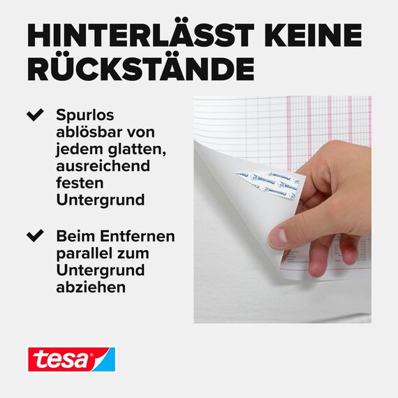 tesa Powerstrips POSTER - Doppelseitige Klebestreifen für Poster und Plakate - Selbstklebend und spurlos wieder ablösbar - Bis zu 200 g Halteleistung - 20 Stück