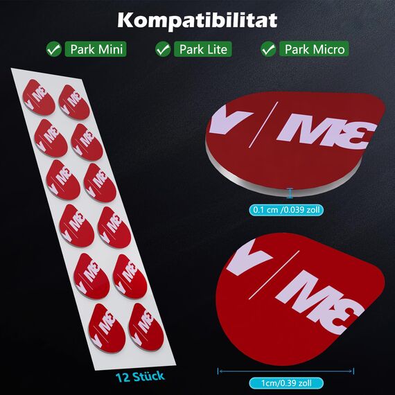 ALAFLY [12 Stück Doppelseitige Ersatz Klebepads kompatibel mit Needit Park Lite Parkscheibe, 3M Hitzebeständig Starke VHB Aufkleber Klebeband Parkuhr Klebepad Set für Windschutzscheibe