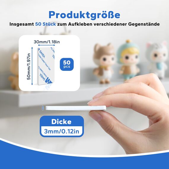 HOMMAND Klebepads Doppelseitig Extra Stark, 50 Stück Schaumstoff Klebepads, Doppelseitiges Klebeband, Wasserfeste Montagepads für Zuhause Büro Auto Schule, Doppelseitige Klebepads Rechteckig, Weiß