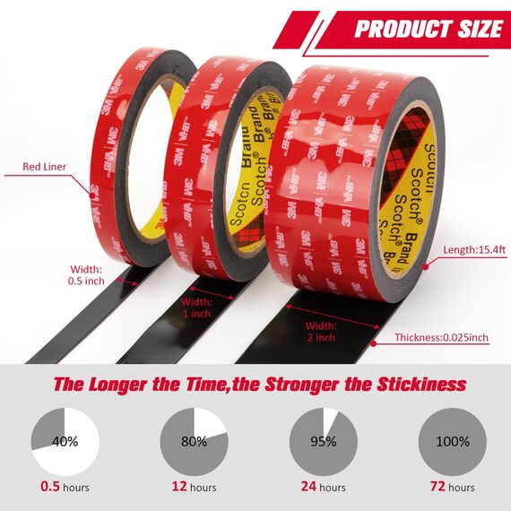 Bulina Doppelseitiges Klebeband Montageband 25mm x 4.7m Schwarz 1 Rollen 0.6mm dick 5925 Schaumstoffband für Auto Dekoration Heim Büro