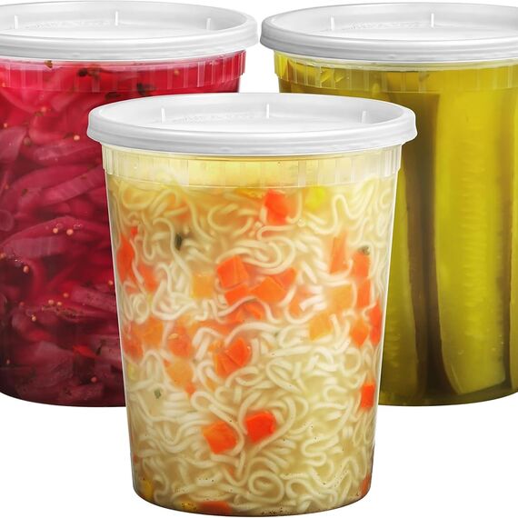 JoyServe 32-Unzen-Deli-Lebensmittelbehälter mit Deckeln - (36 Sets) Quart-Größe luftdichte Lebensmittel-Aufbewahrungsbehälter zum Mitnehmen mit 36 Deckeln, BPA-frei, spülmaschinen