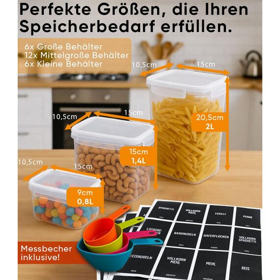 Deco haus® Vorratsdosen mit Deckel luftdicht 24er Set - Für Nudeln, Müsli, Mehl - Aufbewahrungsbox Küche mit Deckel - Vorratsbehälter Küche Aufbewahrung & Organisation - Kitchen Storage & Organisation