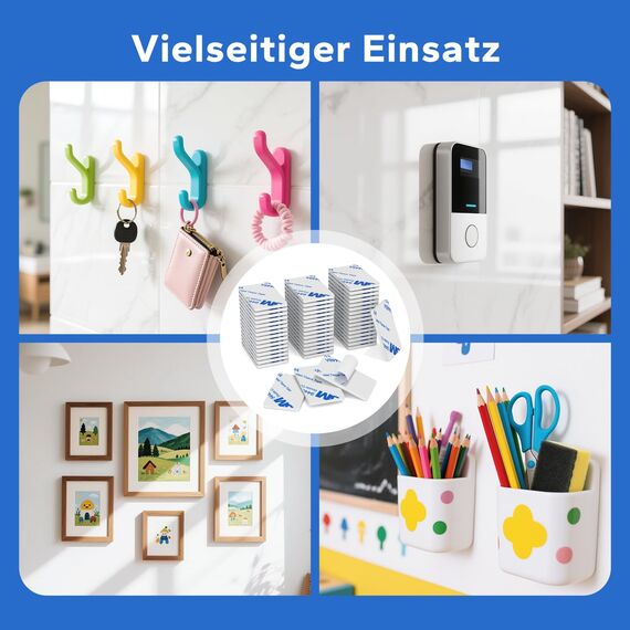 HOMMAND Klebepads Doppelseitig Extra Stark, 50 Stück Schaumstoff Klebepads, Doppelseitiges Klebeband, Wasserfeste Montagepads für Zuhause Büro Auto Schule, Doppelseitige Klebepads Rechteckig, Weiß