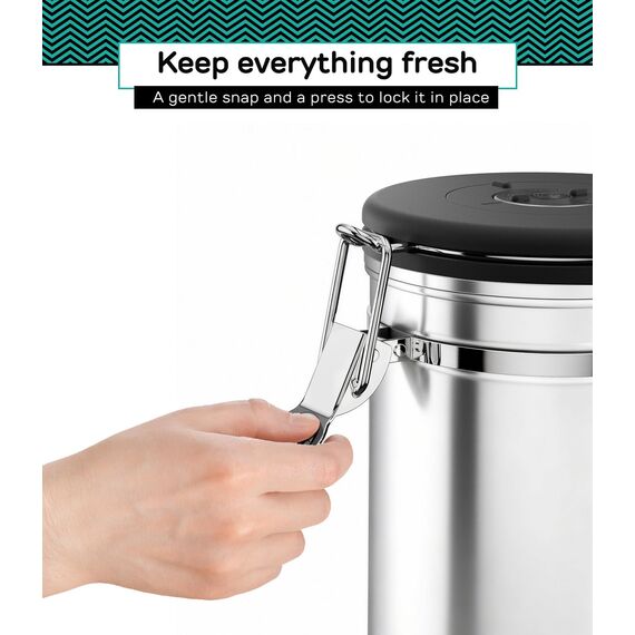 Coffee Gator Kaffeedose Edelstahl, Luftdicht Vorratsdose mit Deckel, Datum Tracker, CO2-Freigabeventil, Messlöffel, für Kaffeebohnen, Kaffeepulver, Nüsse, Tee, Zucker, Mehl