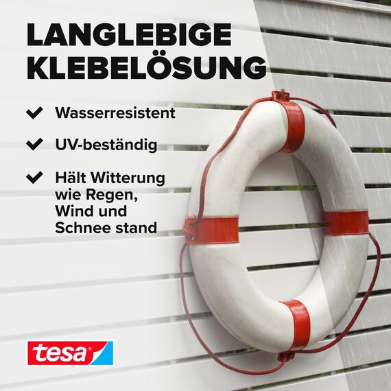 tesa Powerbond Outdoor - Doppelseitiges Montageband für den Außenbereich - Wasserfestes, starkes, UV-beständiges Klebeband (5er Pack, 5m:19mm)