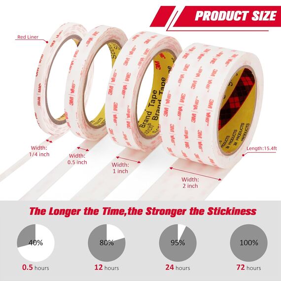 Bulina Doppelseitiges Klebeband Montageband 12.5mm x 4.7m Weiß 1 Rollen 1.1mm dick 4950 Schaumstoffband Schwerlast Wasserdichtes für Auto Dekoration Heim Büro