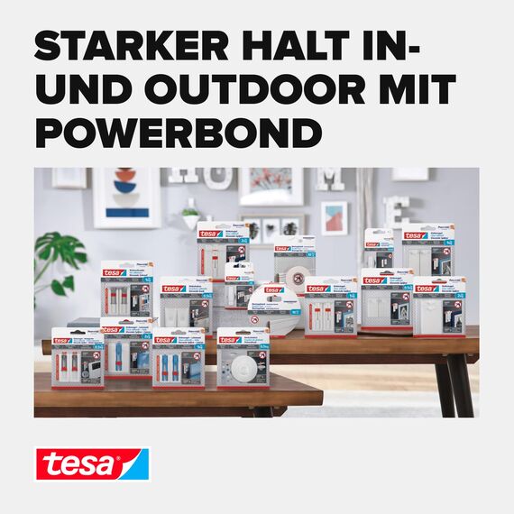 tesa Montageband Tapete&Putz, 10 kg Haltekraft pro Meter - starkes, doppelseitiges Montageklebeband zur Befestigung auf Gips und Tapeten - 5 m x 19 mm