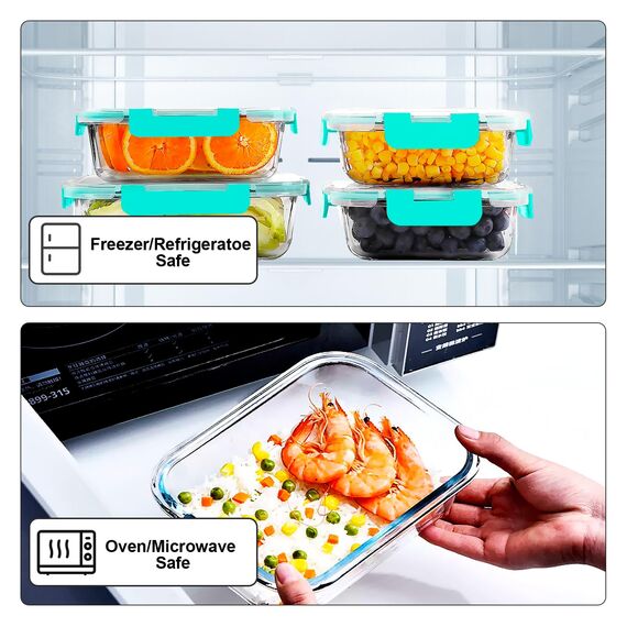 VERONES Glasbehälter für Mahlzeiten, luftdichte Lunch-Behälter, stapelbares Glas-Frischhaltedosen-Set mit Deckel, exklusiv von BPA, für Mikrowelle, Backofen, Gefrierschrank und Spülmaschine, Grün, 10