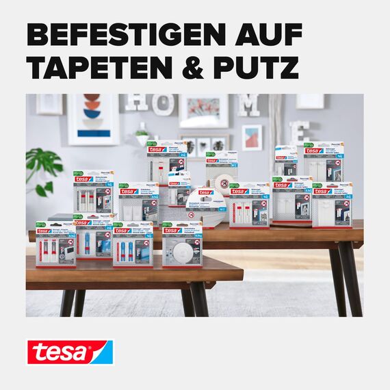tesa Powerstrips Tapete&Putz - doppelseitige Klebestreifen für Tapete und Gips - Ersatz-Klebestreifen für den tesa® Klebenagel - Haltekraft 1,0 kg/Nagel - 1 x 6 Streifen
