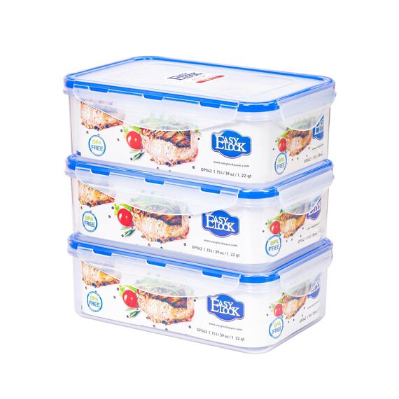 EASYLOCK 3er-Pack luftdichte Lebensmittelbehälter mit Deckel, wiederverwendbare Kunststoff-Behälter zur Essensvorbereitung, 1,15 l, auslaufsicher, geeignet für Mikrowelle, Gefrierschrank und