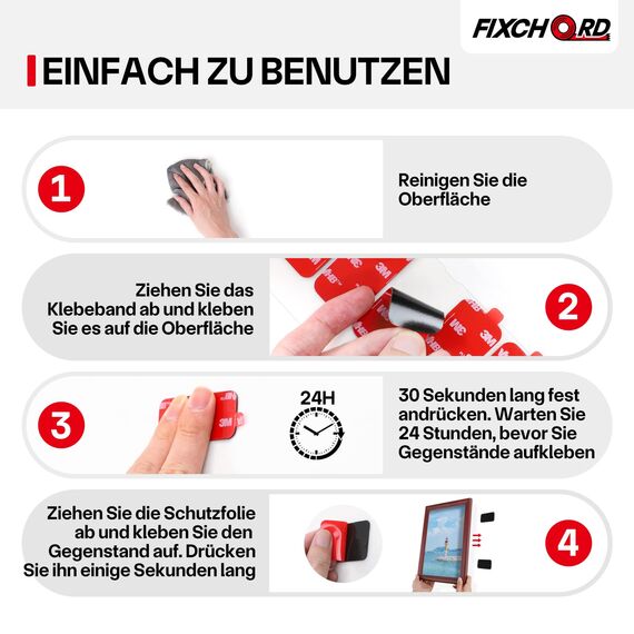 FIXCHORD VHB 5930 Doppelseitiges Klebepads Extra Stark, 10St Doppelseitiges Klebeband, Montageband, wasser & temperaturbeständig für Autos, Häusern und Büros, Action-Kameras 50 * 25mm