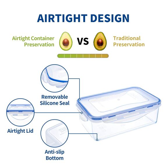 EASYLOCK 6er-Pack luftdichte Lebensmittelbehälter mit Deckel, wiederverwendbare Kunststoff-Behälter zur Essensvorbereitung, 1,15 l, auslaufsicher Mikrowellen-, Gefrier- und spülmaschinenfest