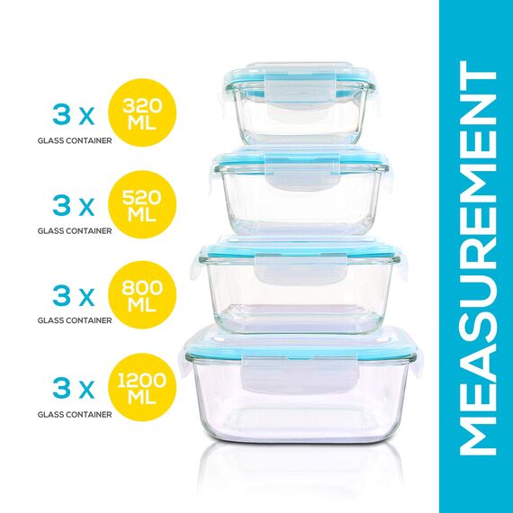 KICHLY Glasbehälter Mit Deckel - meal prep boxen glas - Transparente Erstklassig geeignet für mikrowelle - Luftdicht, Auslaufsicher, BPA-frei - 24er (12 Behälter und 12 Deckel)