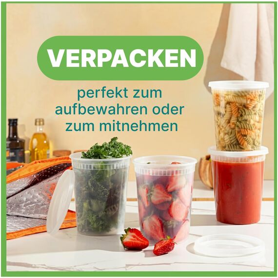 JoyServe 32-Unzen-Deli-Lebensmittelbehälter mit Deckeln - (36 Sets) Quart-Größe luftdichte Lebensmittel-Aufbewahrungsbehälter zum Mitnehmen mit 36 Deckeln, BPA-frei, spülmaschinen