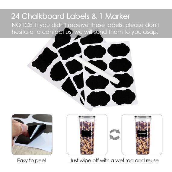 Vtopmart 2.5L Vorratsdosen Set,Müsli Schüttdose & Frischhaltedosen, BPA frei Kunststoff Vorratsdosen luftdicht, Satz mit 6+24 Etiketten für Getreide, Mehl, Zucker usw (Schwarz)