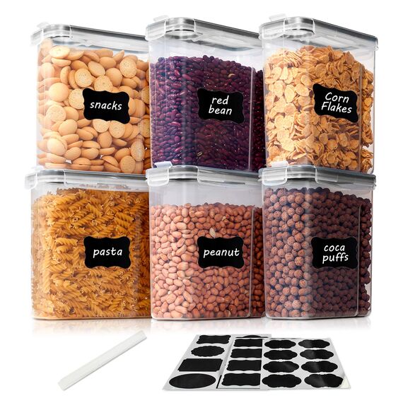 Vtopmart 2.5L Vorratsdosen Set,Müsli Schüttdose & Frischhaltedosen, BPA frei Kunststoff Vorratsdosen luftdicht, Satz mit 6+24 Etiketten für Getreide, Mehl, Zucker usw (Schwarz)