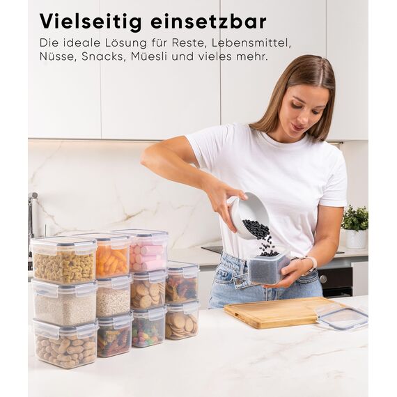 Deco haus Vorratsdosen mit Deckel Luftdicht [inkl. VORRATSETIKETTEN] - 12er Vorratsbehälter Set - Aufbewahrungsbox Küche Aufbewahrung & Organisation - Lebensmittelaufbewahrung für Zucker, Müsli, Mehl