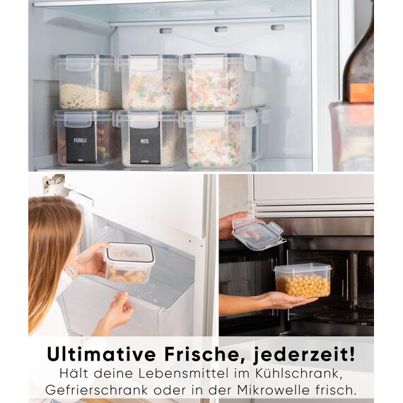 Deco haus Vorratsdosen mit Deckel Luftdicht [inkl. VORRATSETIKETTEN] - 12er Vorratsbehälter Set - Aufbewahrungsbox Küche Aufbewahrung & Organisation - Lebensmittelaufbewahrung für Zucker, Müsli, Mehl