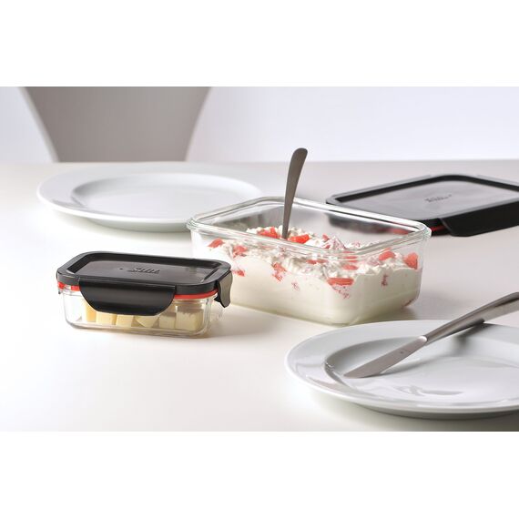 Silit Storio Vorratsdose 18 x 13 cm, Glas, Vorratsglas, luftdichter Aroma-Deckel, Frischhaltedose zum Vorbereiten, Aufbewahren und Servieren