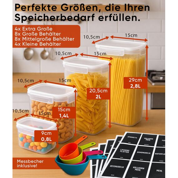 Deco haus® Vorratsdosen mit Deckel 24 Set L - Aufbewahrungsbox Küche Luftdicht Vorratsbehälter - Frischhaltedosen Behälter aus Plastik Mit Deckel - Vorratsgläser zur Aufbewahrung von Müsli, Mehl