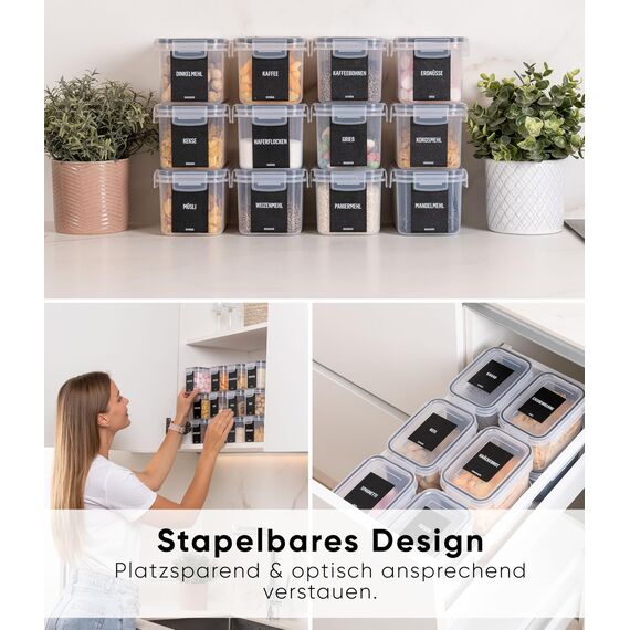 Deco haus Vorratsdosen mit Deckel Luftdicht [inkl. VORRATSETIKETTEN] - 12er Vorratsbehälter Set - Aufbewahrungsbox Küche Aufbewahrung & Organisation - Lebensmittelaufbewahrung für Zucker, Müsli, Mehl