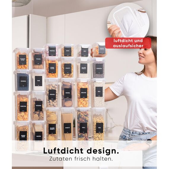 Deco haus® Vorratsdosen mit Deckel luftdicht 24er Set - Für Nudeln, Müsli, Mehl - Aufbewahrungsbox Küche mit Deckel - Vorratsbehälter Küche Aufbewahrung & Organisation - Kitchen Storage & Organisation