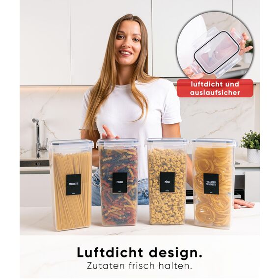 Deco haus Vorratsdosen mit Deckel Luftdicht [inkl. VORRATSETIKETTEN] - 4er Vorratsbehälter Set 2.8L - Aufbewahrungsbox Küche Aufbewahrung & Organisation - Lebensmittelaufbewahrung für Spaghetti, Mehl