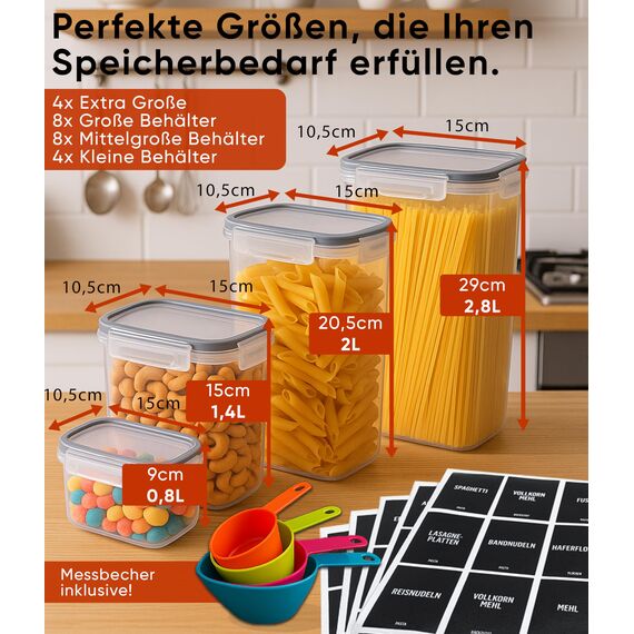 Deco haus® Vorratsdosen mit Deckel 24 Set L - Aufbewahrungsbox Küche Luftdicht Vorratsbehälter - Frischhaltedosen Behälter aus Plastik Mit Deckel - Vorratsgläser zur Aufbewahrung von Müsli, Mehl