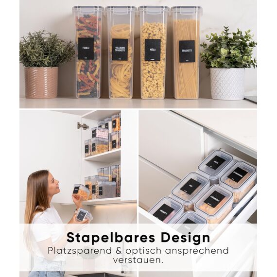 Deco haus Vorratsdosen mit Deckel Luftdicht [inkl. VORRATSETIKETTEN] - 4er Vorratsbehälter Set 2.8L - Aufbewahrungsbox Küche Aufbewahrung & Organisation - Lebensmittelaufbewahrung für Spaghetti, Mehl