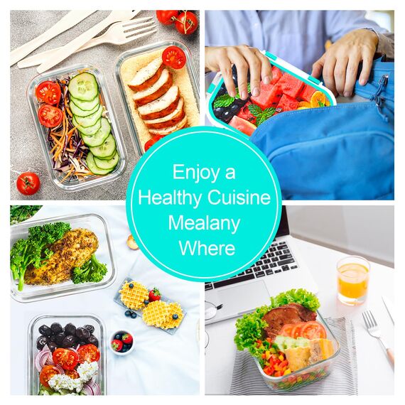 VERONES Glasbehälter für Mahlzeiten, luftdichte Lunch-Behälter, stapelbares Glas-Frischhaltedosen-Set mit Deckel, exklusiv von BPA, für Mikrowelle, Backofen, Gefrierschrank und Spülmaschine, Grün, 10