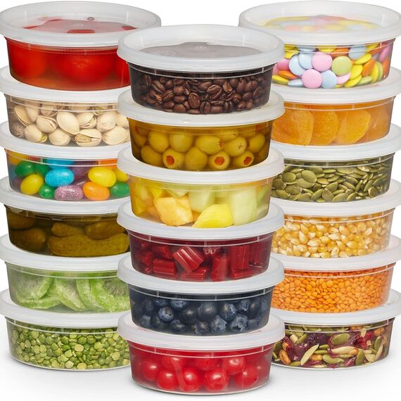 JoyServe Deli-Lebensmittelbehälter mit Deckel – 8 oz 60 Sets – ideal für Lebensmittel, Snacks, zum Mitnehmen, Essenszubereitung – Bulk 1 Tasse kleine haltbare durchsichtige Behälter, stapelbar