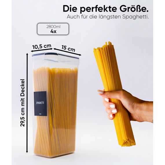Deco haus Vorratsdosen mit Deckel Luftdicht [inkl. VORRATSETIKETTEN] - 4er Vorratsbehälter Set 2.8L - Aufbewahrungsbox Küche Aufbewahrung & Organisation - Lebensmittelaufbewahrung für Spaghetti, Mehl