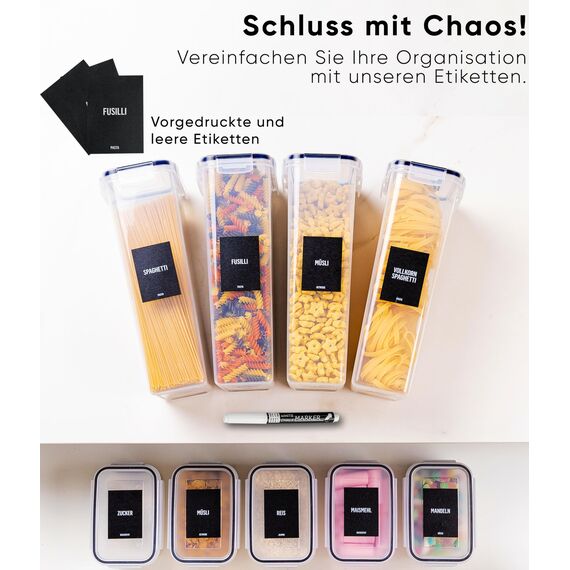 Deco haus Vorratsdosen mit Deckel Luftdicht [inkl. VORRATSETIKETTEN] - 4er Vorratsbehälter Set 2.8L - Aufbewahrungsbox Küche Aufbewahrung & Organisation - Lebensmittelaufbewahrung für Spaghetti, Mehl