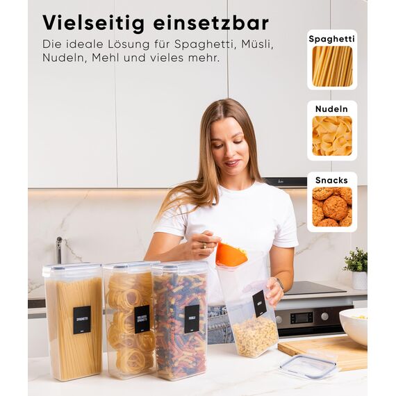 Deco haus Vorratsdosen mit Deckel Luftdicht [inkl. VORRATSETIKETTEN] - 4er Vorratsbehälter Set 2.8L - Aufbewahrungsbox Küche Aufbewahrung & Organisation - Lebensmittelaufbewahrung für Spaghetti, Mehl