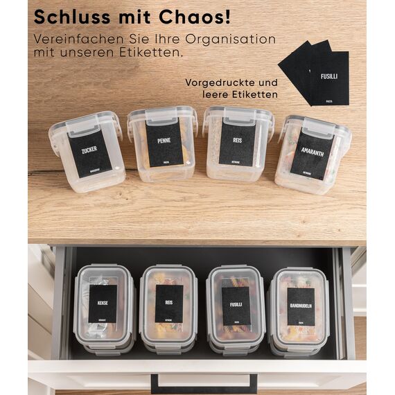 Deco haus Vorratsdosen mit Deckel Luftdicht [inkl. VORRATSETIKETTEN] - 12er Vorratsbehälter Set - Aufbewahrungsbox Küche Aufbewahrung & Organisation - Lebensmittelaufbewahrung für Zucker, Müsli, Mehl