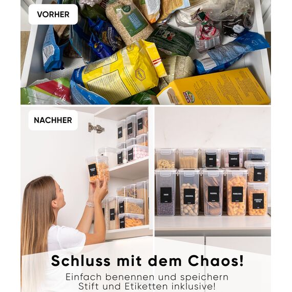 Deco haus® Vorratsdosen mit Deckel luftdicht 24er Set - Für Nudeln, Müsli, Mehl - Aufbewahrungsbox Küche mit Deckel - Vorratsbehälter Küche Aufbewahrung & Organisation - Kitchen Storage & Organisation