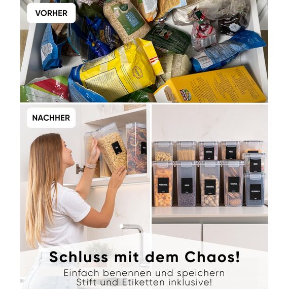 Deco haus Vorratsdosen mit Deckel Luftdicht [inkl. VORRATSETIKETTEN] - 4er Vorratsbehälter Set 2.8L - Aufbewahrungsbox Küche Aufbewahrung & Organisation - Lebensmittelaufbewahrung für Spaghetti, Mehl
