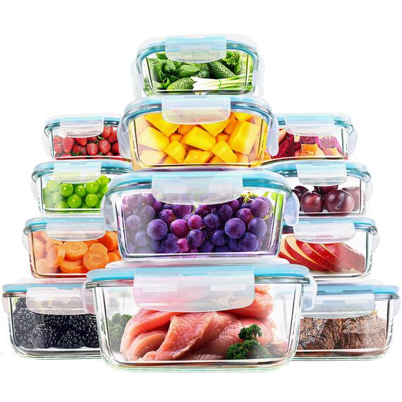 KICHLY Glasbehälter Mit Deckel - meal prep boxen glas - Transparente Erstklassig geeignet für mikrowelle - Luftdicht, Auslaufsicher, BPA-frei - 24er (12 Behälter und 12 Deckel)
