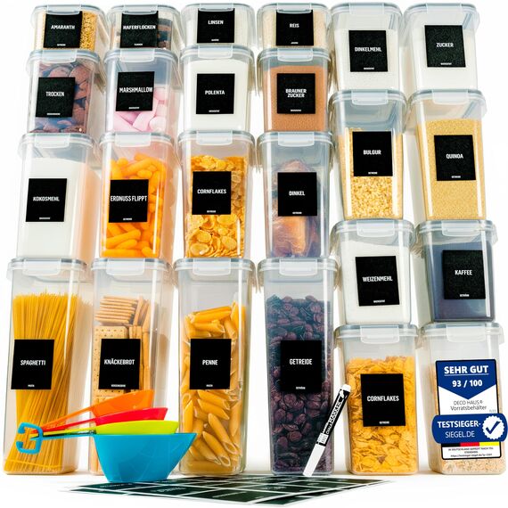 Deco haus® Vorratsdosen mit Deckel 24 Set L - Aufbewahrungsbox Küche Luftdicht Vorratsbehälter - Frischhaltedosen Behälter aus Plastik Mit Deckel - Vorratsgläser zur Aufbewahrung von Müsli, Mehl