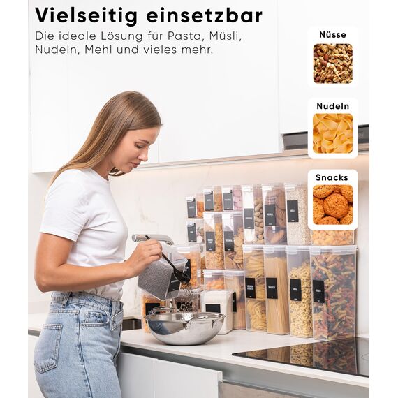 Deco haus® Vorratsdosen mit Deckel 24 Set L - Aufbewahrungsbox Küche Luftdicht Vorratsbehälter - Frischhaltedosen Behälter aus Plastik Mit Deckel - Vorratsgläser zur Aufbewahrung von Müsli, Mehl