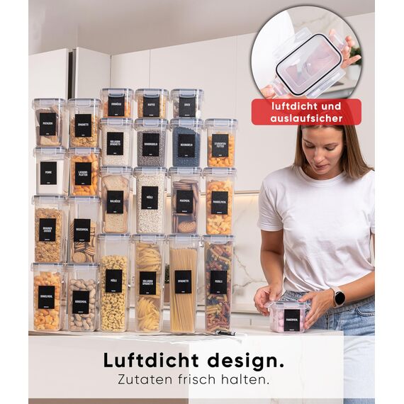 Deco haus® Vorratsdosen mit Deckel luftdicht 24er Set - Aufbewahrungsbox Küche mit Deckel - Vorratsbehälter Küche Aufbewahrung & Organisation - Kitchen Storage & Organisation - Für Nudeln, Müsli, Mehl
