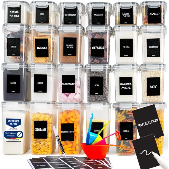 Deco haus® Vorratsdosen mit Deckel luftdicht 24er Set - Aufbewahrungsbox Küche mit Deckel - Vorratsbehälter Küche Aufbewahrung & Organisation - Kitchen Storage & Organisation - Für Nudeln, Müsli, Mehl