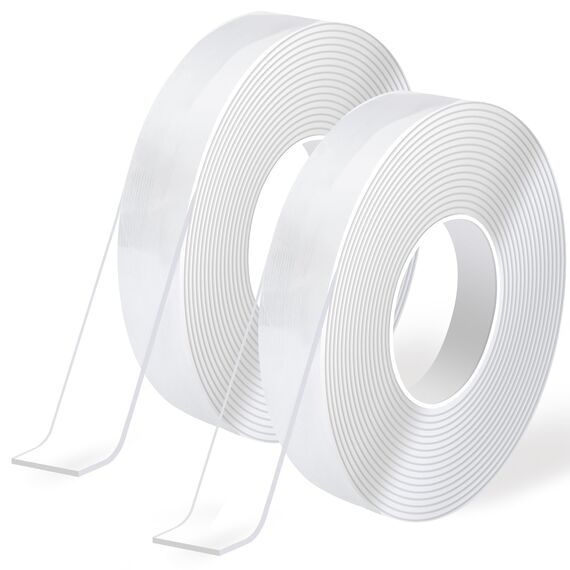 Art3d 8m Doppelseitiges Klebeband Nano Extra Stark Transparent Double Sided Tape 2 Rollen Mehrzweck-Klebeband Teppichmatte Fotorahmen Küche Bastelwandmontage Zuhause AutoTeppich