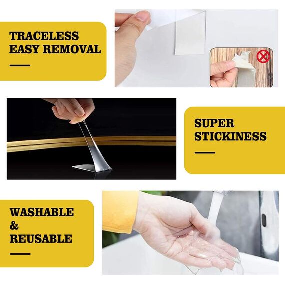 Doppelseitiges Klebeband Extra Stark, Extra Starkes Klebriges Doppelseitiges Montageband,Klares Selbstklebendes Poster Wandband Zur Dekoration-3 Meter