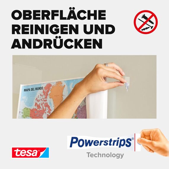 tesa Powerstrips POSTER im 3er Pack - Doppelseitige Klebestreifen für Poster und Plakate - Selbstklebend und spurlos wieder ablösbar - Bis zu 200 g Halteleistung - insgesamt 60 Powerstrips