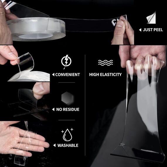 Art3d 6 Meter, Nano Doppelseitiges Klebeband, Mehrzweck-Klebeband für Teppichmatte, Kleisterartikel, Fotorahmen, Bastelwandmontage