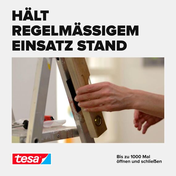 tesa On & Off Extrastarke Klett Klebepads - Selbstklebende Klettstreifen zum Befestigen schwerer Gegenstände, extra stark - Schwarz - 10 cm x 5 cm - 2 Stück