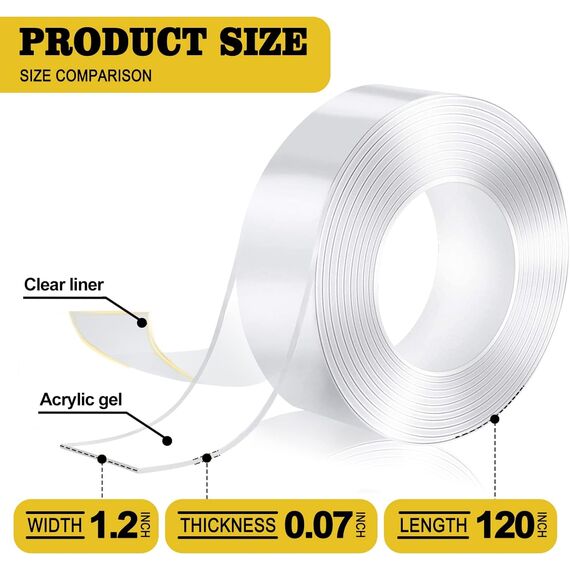 Doppelseitiges Klebeband Extra Stark, Extra Starkes Klebriges Doppelseitiges Montageband,Klares Selbstklebendes Poster Wandband Zur Dekoration-3 Meter