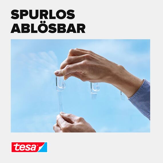 tesa Powerstrips transparent Deko - doppelseitige Klebestreifen für leichte Dekorationen, bis zu 1kg Haltekraft - selbstklebend 1kg 8 Powerstrips