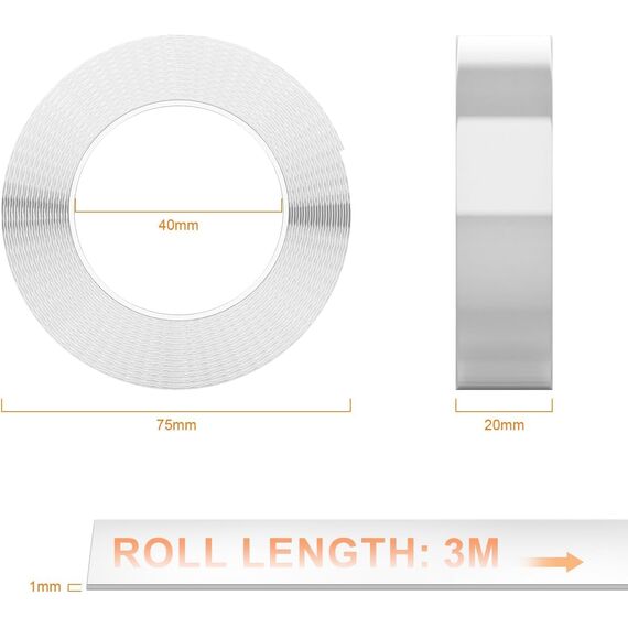 GRIFEMA Starkes Doppelseitiges Klebeband 2x3m (6m) - Spurlos Entfernbar, Extrem Haftend & Wiederverwendbar - Nano Haftband für Wand, Haushalt, Fotos - 2 Rollen